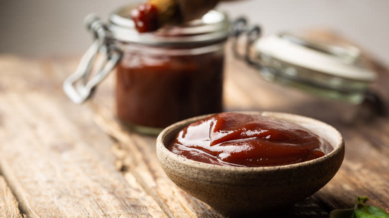 saucer of barbecue sauce