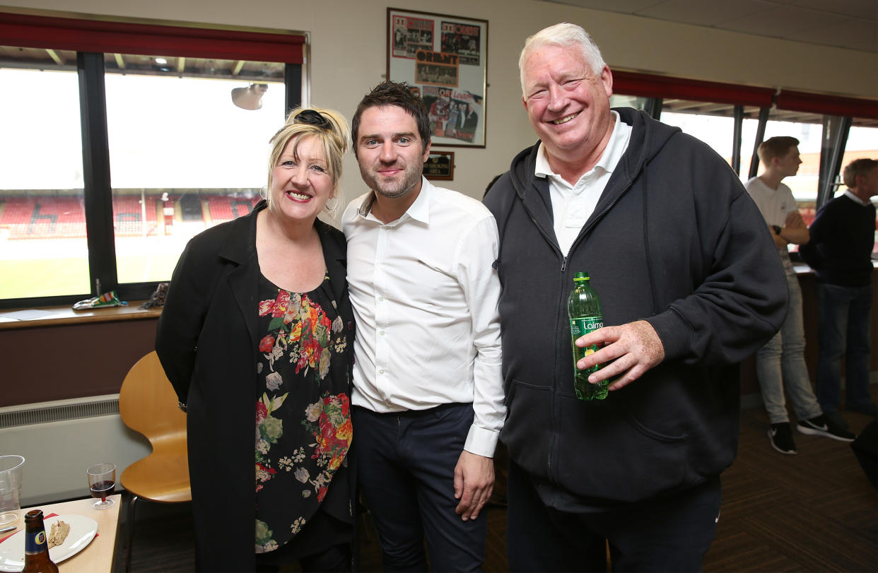 LONDON, ENGLAND - MAY 17:  Linda Gilbey, George Gilbey and Pete McGarry attend a Charity football match in aid of St Joseph's Hospice and Haven House Children's Hospice at Leyton Orient Matchroom Stadium on May 17, 2015 in London, England.  (Photo by Tim P. Whitby/Getty Images for St Joseph's Hospice and Haven House Children's Hospice)