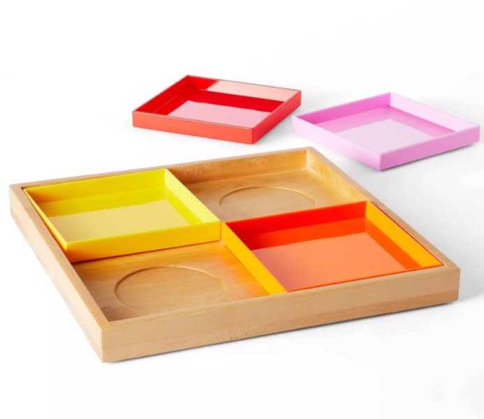 5pc Nested Square Tray Set Yellow/Pink/Orange/Red – LEGO® Collection x Target - Credit: LEGO.