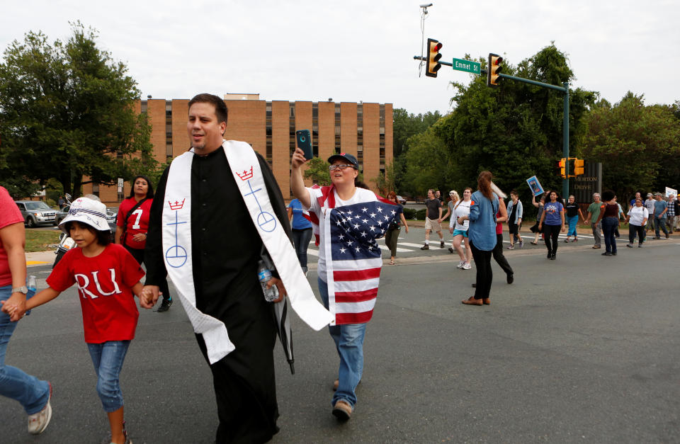 <p>Participants of “Charlottesville to D.C: The March to Confront White Supremacy” begin a ten-day trek to the nation’s capital from Charlottesville, Va., Aug. 28, 2017. (Photo: Julia Rendleman/Reuters) </p>