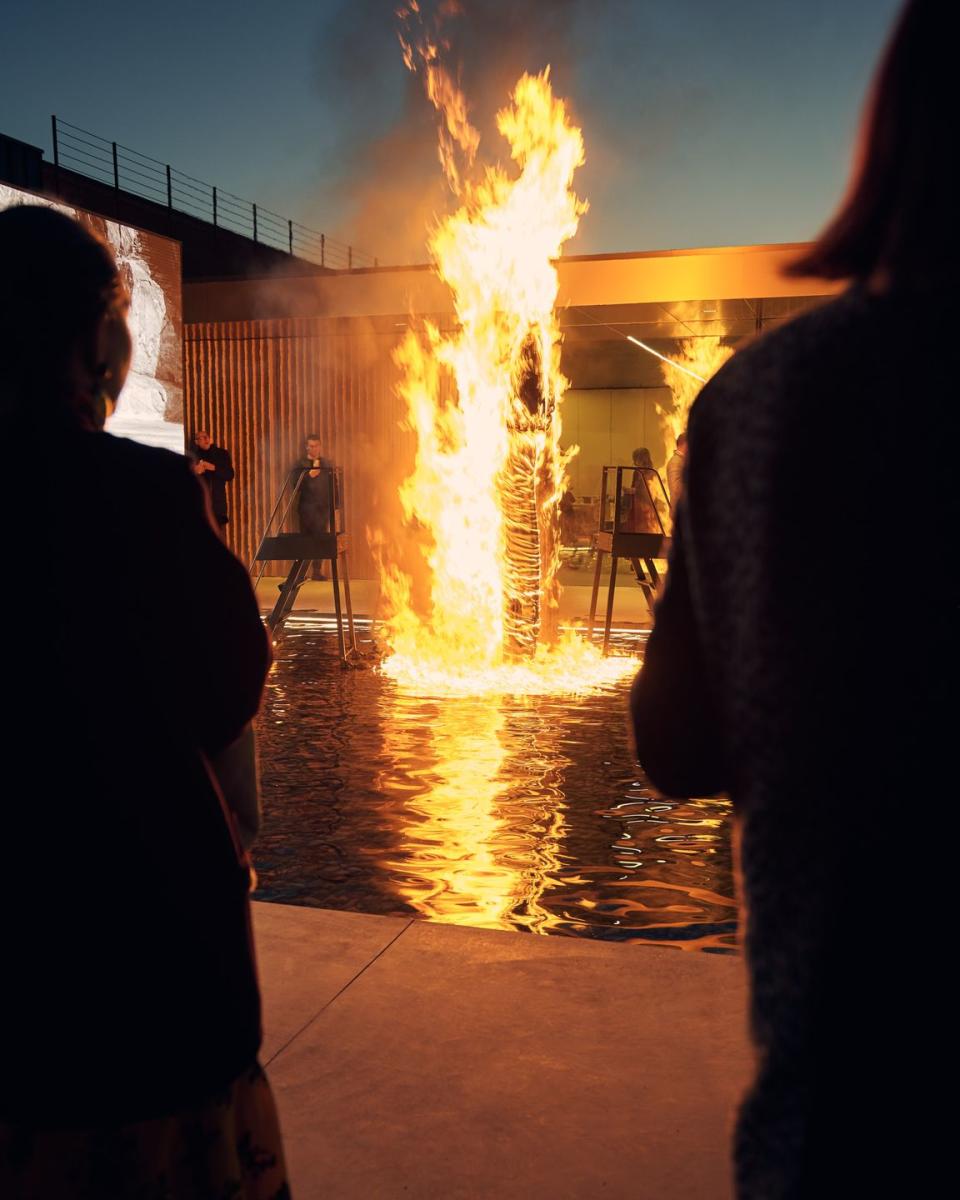 a fire in a fountain