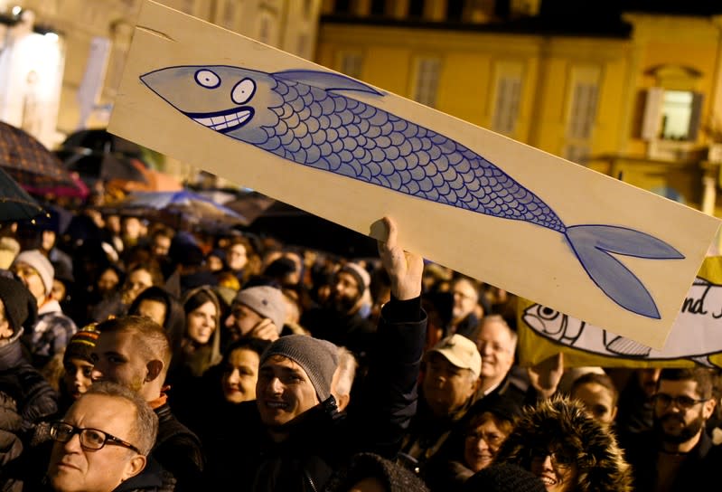 "The sardines", a grassroots movement against far-right League leader Matteo Salvini, demonstrate in Reggio Emilia