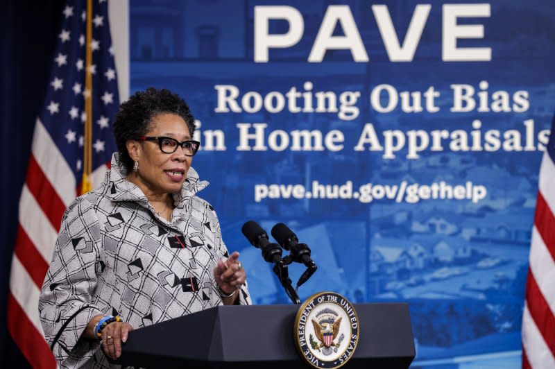 HUD Secretary Marcia Fudge speaks about the Property Appraisal and Valuation Equity (PAVE) report in Washington, D.C., in 2022. File Photo by Samuel Corum/UPI