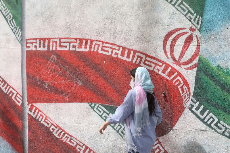 FILE PHOTO: Iranian woman walks in a street in Tehran