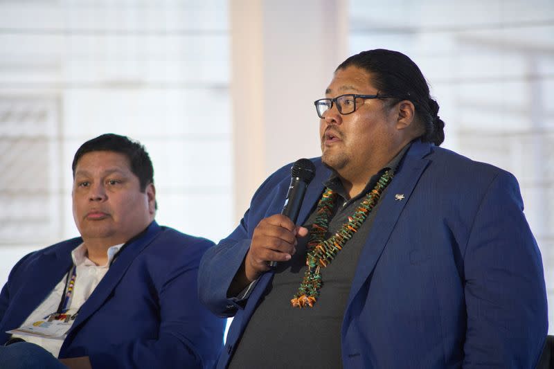 Brett Isaac, founder and co-CEO of Navajo Power, speaks during the first annual Tribal Energy Equity Summit in Saint Paul