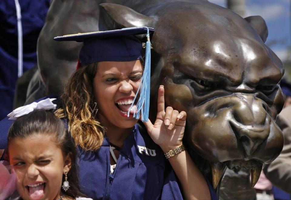 In this 2015 file photo, Natalie Cordero received her bachelor in education and mimics the facial expression of the panther mascot as Florida International University held commencement ceremonies on May 3, 2015. The state of Florida ranked No. 1 on U.S. News & World Report’s 2018 Best States list in the higher education category.