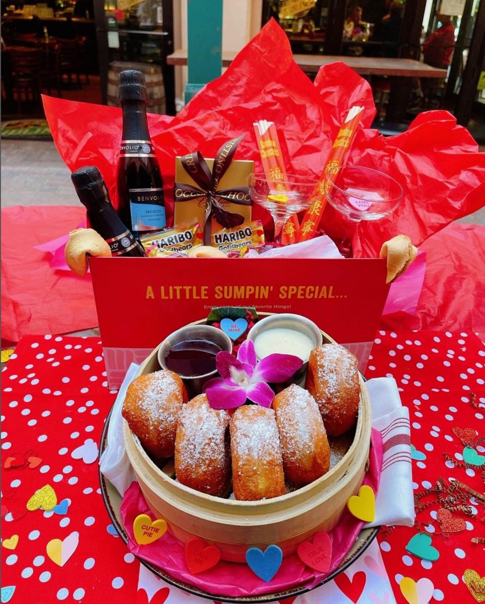 Kapow Noodle Bar's "Happy Endings" box will feature one order of Kapow's Thai Donuts, two Prosecco splits, two Champagne glasses, one box of truffle, chocolate-dipped fortune cookies and something special because you're so sweet.