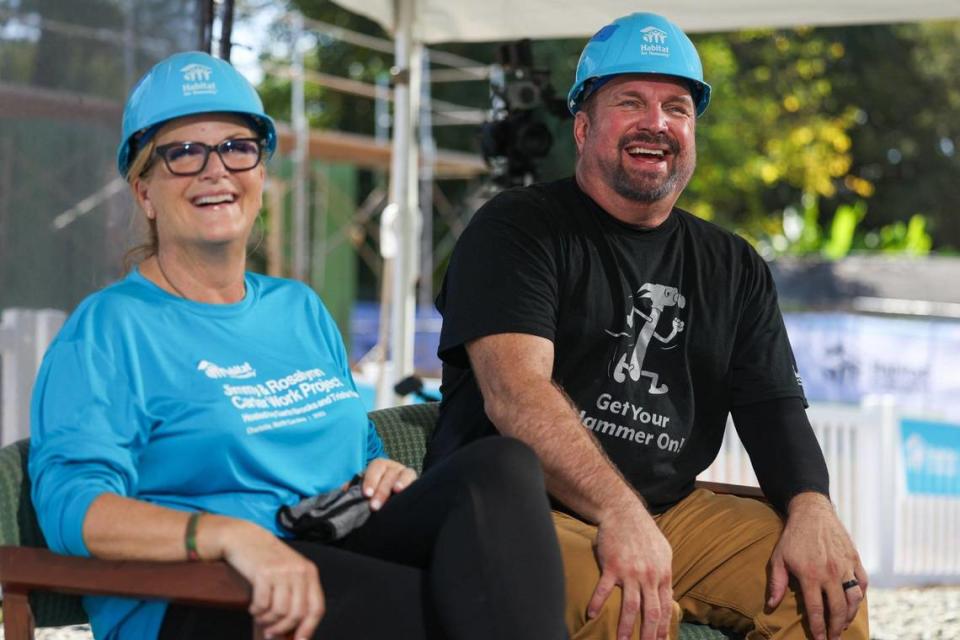 Country music power couple Garth Brooks and Trisha Yearwood participate in Habitat for Humanity’s 2023 Jimmy and Rosalynn Carter Work Project on Monday, October 2, 2023 in Charlotte, NC.