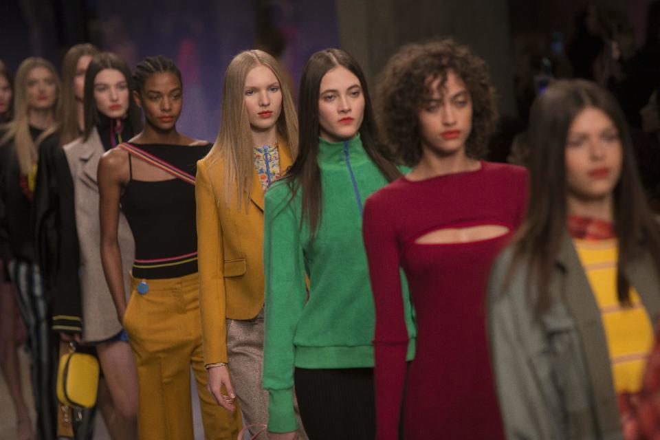 Models wear creations by designer Topshop Unique during their Autumn/Winter 2017 show, as part of London Fashion Week, Sunday, Feb. 19, 2017. (Photo by Joel Ryan/Invision/AP)