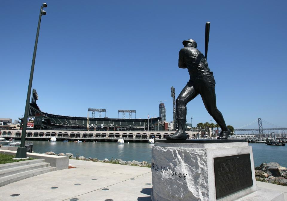 SAN FRANCISCO - JULY 08:  A statue honoring Hall-of-Famer Willie McCovey stands outside of McCovey Cove prior to the XM Satellite Radio All-Star Futures Game at AT&T Park on July 8, 2007 in San Francisco, California.  (Photo by Jed Jacobsohn/Getty Images)