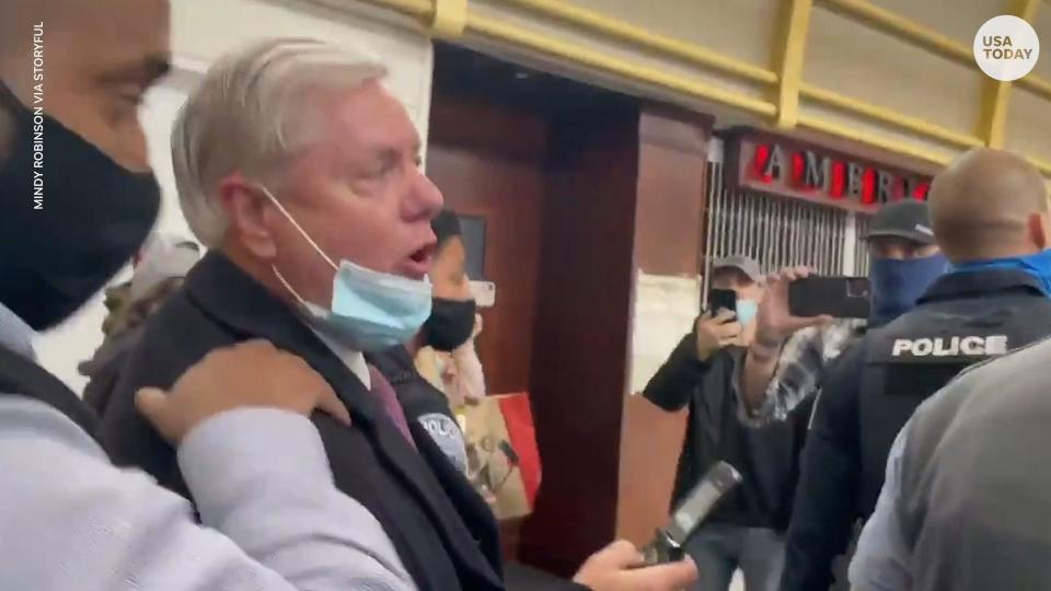 People verbally harassed Sen. Lindsey Graham after he broke with President Trump and affirmed Joe Biden's election win.