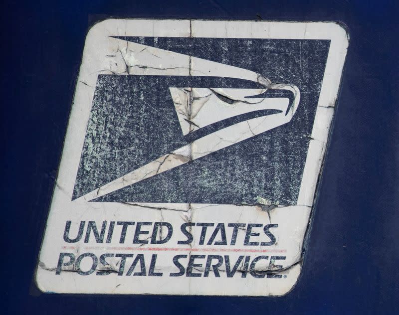 FILE PHOTO: The logo on a United States Postal Service (USPS) mailbox is pictured in Pasadena