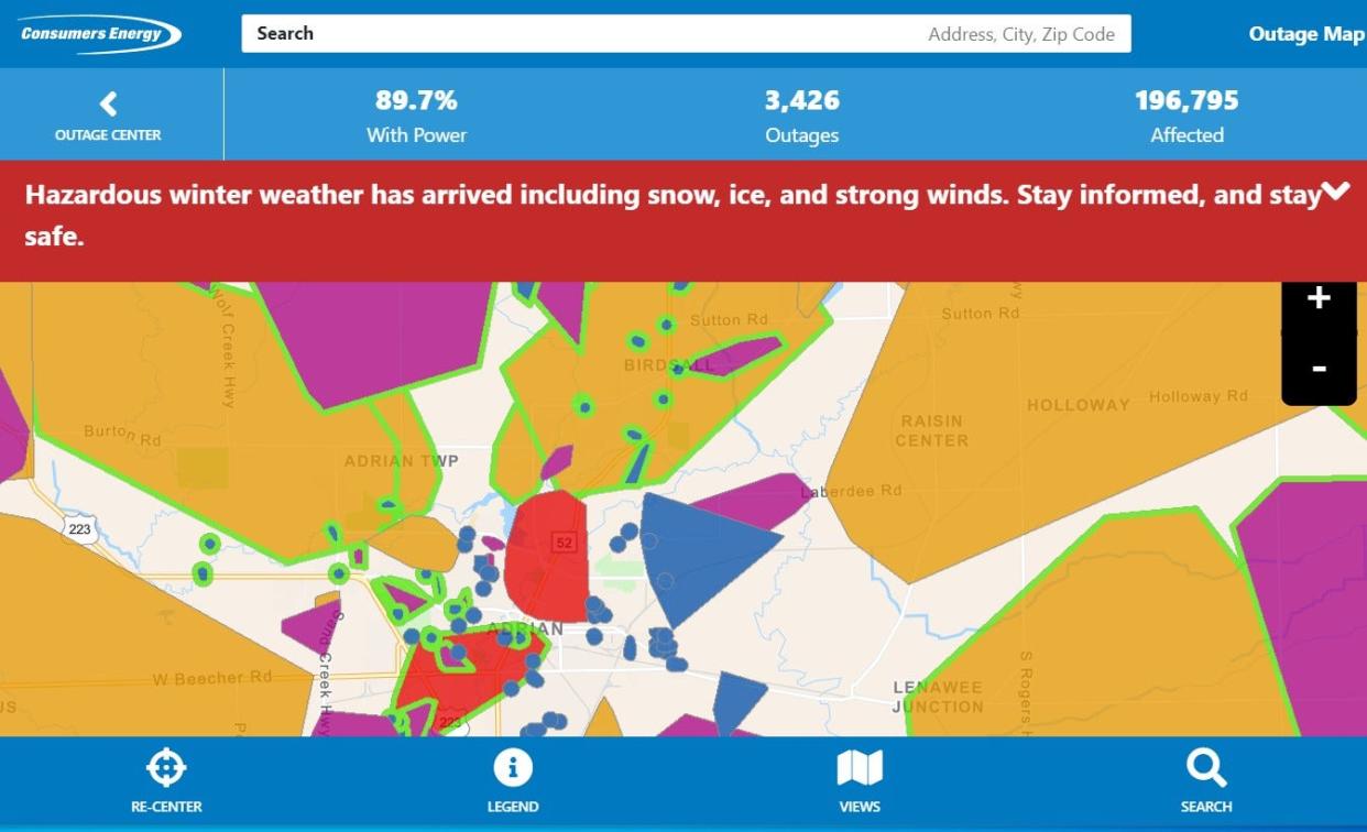 Consumers Energy power outage map; screenshot taken about 7:15 a.m. Feb. 23, 2023