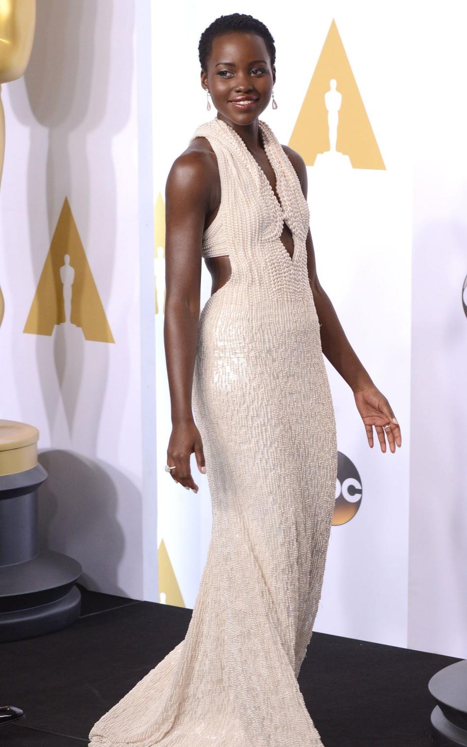 Stolen: The Calvin Klein gown worn by Lupita Nyong’o in 2015 was taken from her hotel room - Getty 