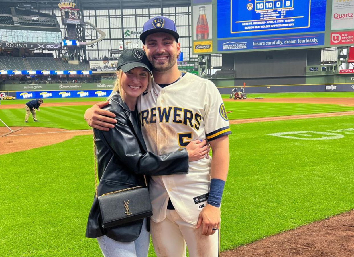 Haley and Garrett Mitchell after a game in Milwaukee.