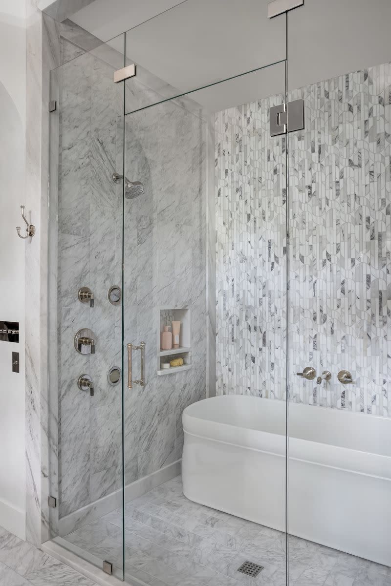 a shower with a glass door