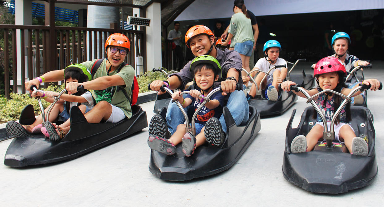 Riders of the luge on the two new tracks. (PHOTO: Gabriel Choo / Yahoo Lifestyle Singapore)