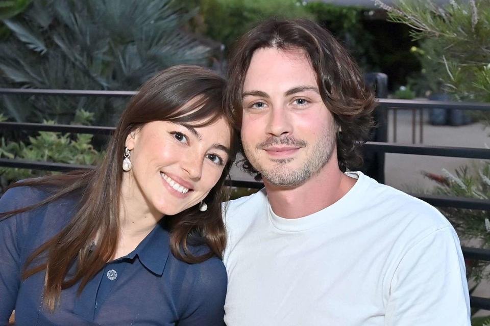 <p>Stefanie Keenan/Getty </p> Ann Corrigan and Logan Lerman on July 19, 2022 in Los Angeles, California. 