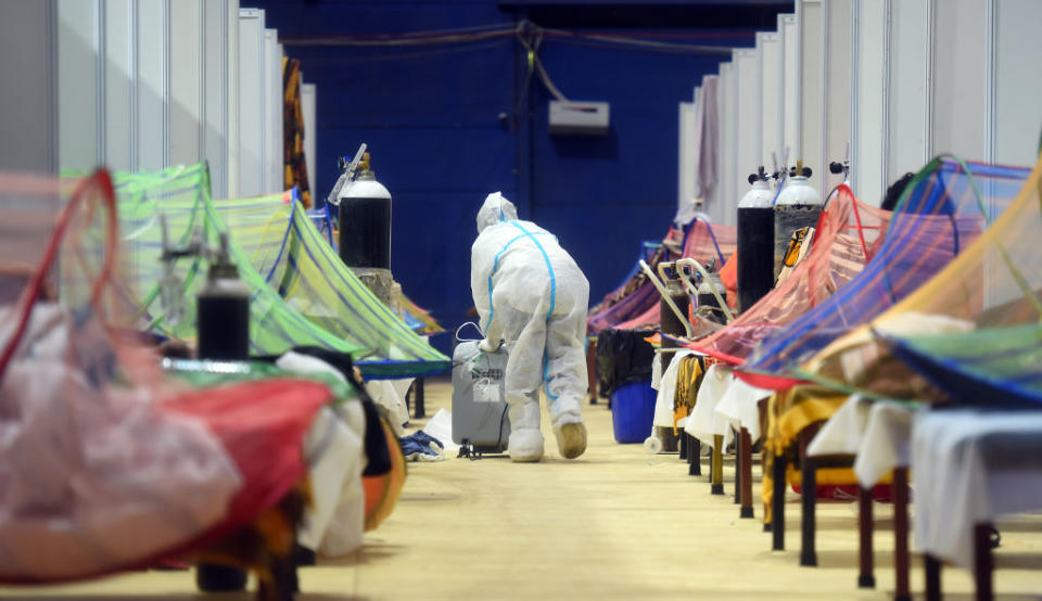 A view inside the Covid-19 care center at the Commonwealth Games Village, on May 2, 2021 in New Delhi, India.<span class="copyright">Raj K Raj/Hindustan Times via Getty Images</span>