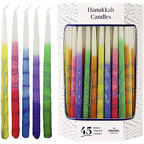 Dripless Hanukkah Candles Multicolored Striped Deluxe Tapered Decorations, Chanukkah Menorah Candles for All 8 Nights of Chanukah