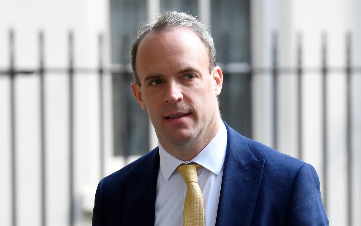 FILE PHOTO: Britain's Secretary of State for Foreign affairs Dominic Raab leaves Downing Street in London, following the outbreak of the coronavirus disease (COVID-19), London, Britain May 11, 2020. REUTERS/Toby Melville/File Photo - Toby Melville/REUTERS