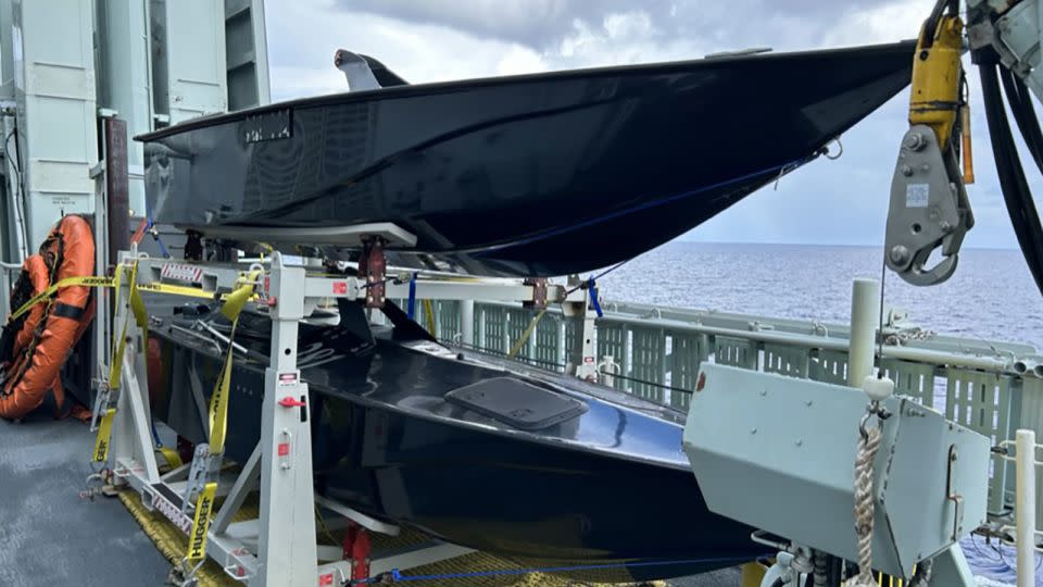 Hammerhead targets drones await their fate on the deck of the frigate HMCS Ottawa in the South China Sea. - Brad Lendon/CNN