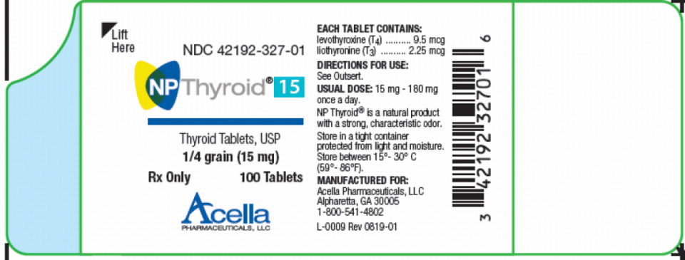 Label for recalled NP Thyroid 15 mg tablets