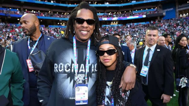 PHOTO: Jay-Z and his daughter Blue Ivy Carter attend Super Bowl LVII, Feb. 12, 2023, in Glendale, Ariz. (Kevin Mazur/Getty Images for Roc Nation)