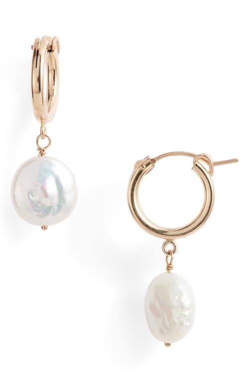 52) Lucia Cultured Pearl Huggie Earrings in 14K Gold