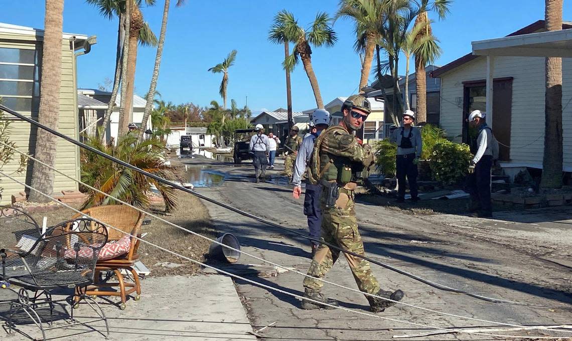 Florida Urban Search and Rescue Task Force 7 from Tallahassee works the area of Iona, a mobile home community in Fort Myers on Sunday, October 2, 2022 after Hurricane Ian.