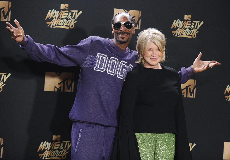 <p>The stars of <em>Martha and Snoop’s Potluck Dinner Party</em> brought their unlikely partnership to the 2017 MTV Movie and TV Awards, where it was still weird to see them together. (Photo: Jason LaVeris/FilmMagic) </p>