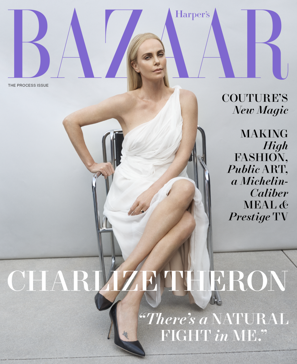 Theron appears on the October 2022 Process Issue of Harper's Bazaar. (Photo: Josh Olins)