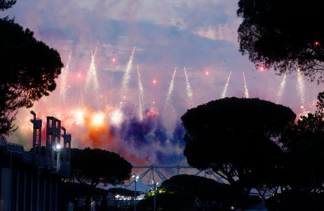 Fireworks illuminate the sky above Stadio Olimpico. Almost a year to the day since Euro 2020 was originally due to start, Rome staged the opening ceremony of the rescheduled tournament