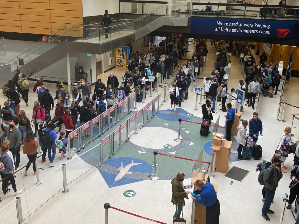 Travelers faced long lines at Seattle-Tacoma International Airport TSA checkpoints as travel ticked up around spring break.