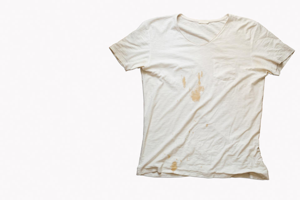A white shirt with stains on it