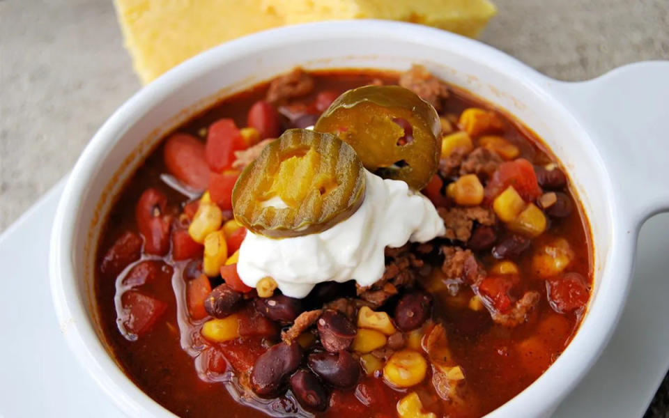 <p>Krista Marshall</p><p>All of the essential flavors of taco Tuesday thrown in the pot, cooked slow, and brewed into a cozy fall soup. </p><p><strong>Get the recipe: </strong><strong><a href="https://parade.com/731233/kristamarshall/slow-cooker-taco-soup/" rel="nofollow noopener" target="_blank" data-ylk="slk:Slow Cooker Taco Soup;elm:context_link;itc:0;sec:content-canvas" class="link ">Slow Cooker Taco Soup</a></strong></p>