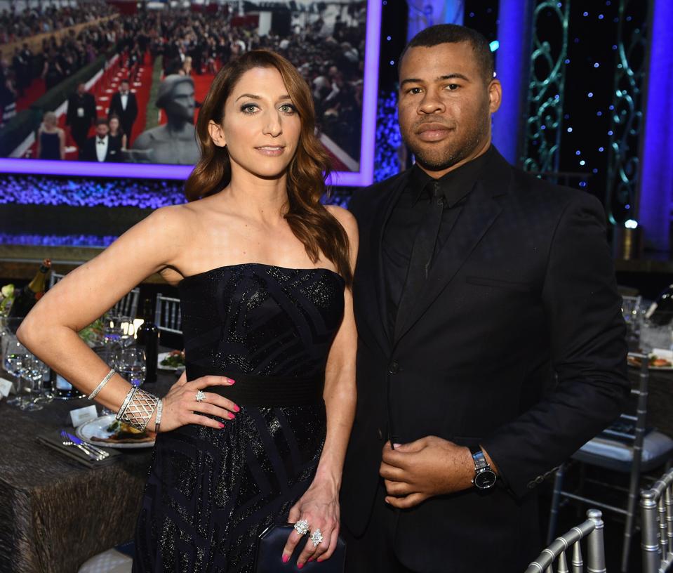 Jordan Peele (R) and actress Chelsea Peretti attend TNT's 21st Annual Screen Actors Guild Awards cocktail reception at The Shrine Auditorium on January 25, 2015 in Los Angeles, California