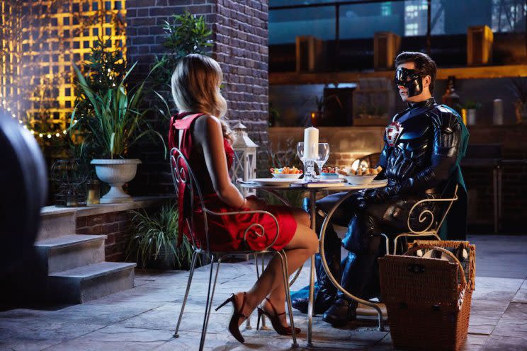 The Ghost enjoys a dinner date with Grant's would-be girlfriend, Lucy (Credit: Simon Ridgway/BBC America)