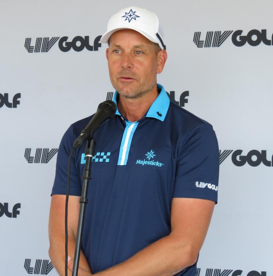 Henrik Stenson at the LIV Golf tournament at Trump National Golf Club in Bedminster, N.J. on Wednesday, August 9, 2023.