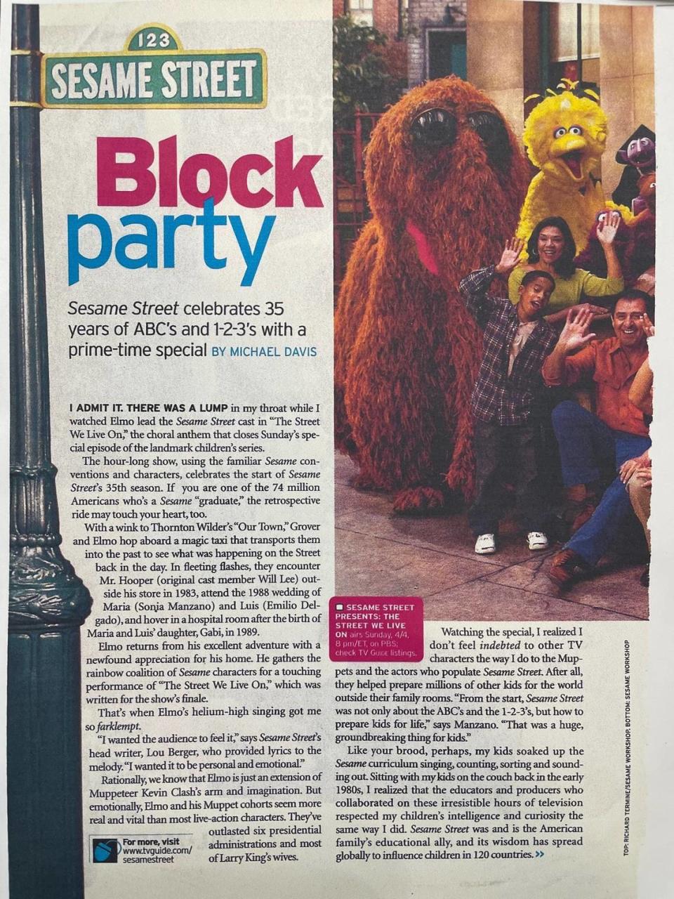 Michael Davis’s original TV Guide article on “Sesame Street,” from 2004.