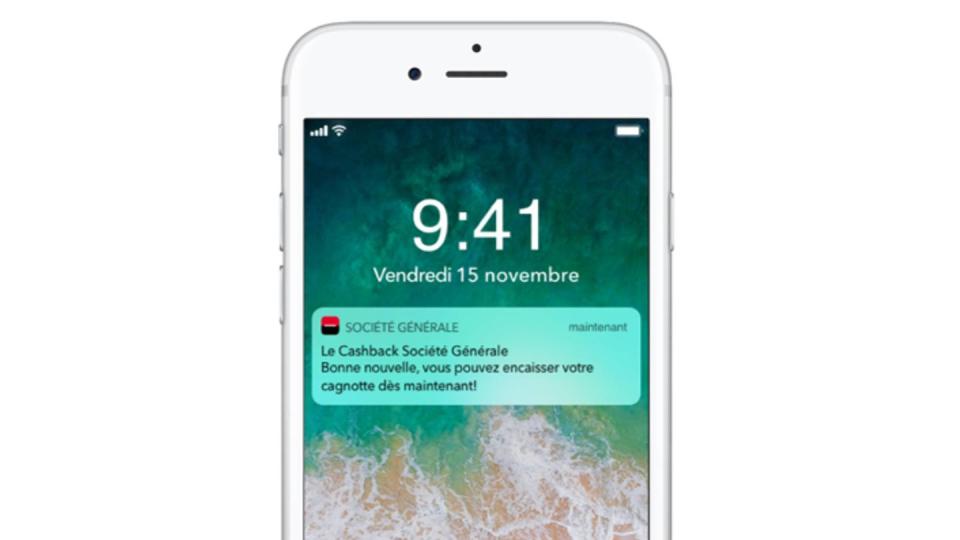 Notification cashback Société Générale sur iPhone