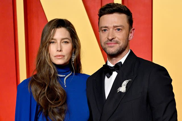 <p>Lionel Hahn/Getty</p> From Left: Jessica Biel and Justin Timberlake on March 10, 2024