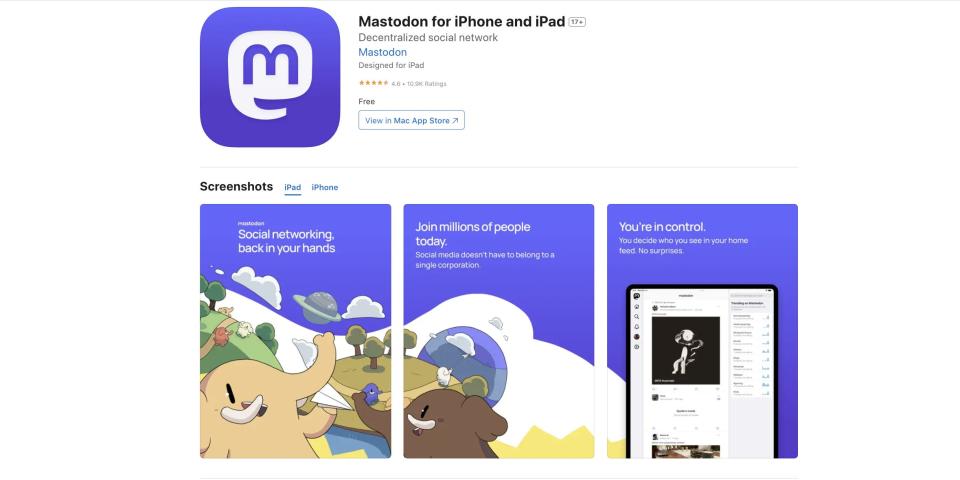 Screenshot of Mastodon's app offering in the Apple app store.