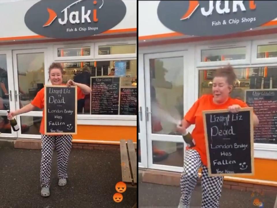 The owner of Jaki’s Fish and Chip Shop was criticised for posting a video celebrating the Queen’s death (Twitter)