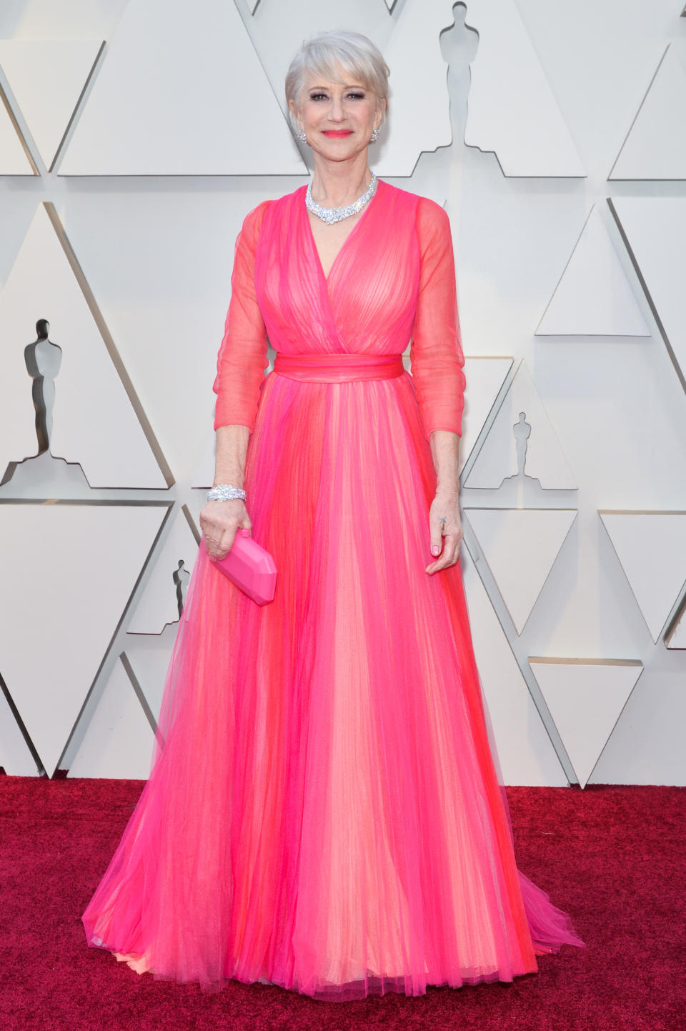 <p>Helen Mirren’s haute couture Schiaparelli ensemble left millennials across the globe envious when the 73-year-old graced the star-studded Oscars’red carpet. <em>[Photo: PA]</em> </p>