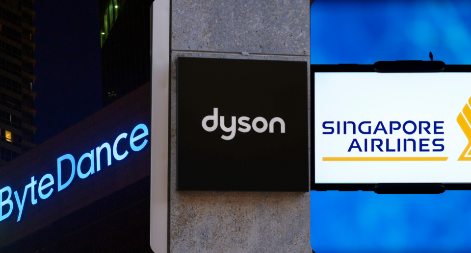 The logos of ByteDance, Dyson, and Singapore Airlines.