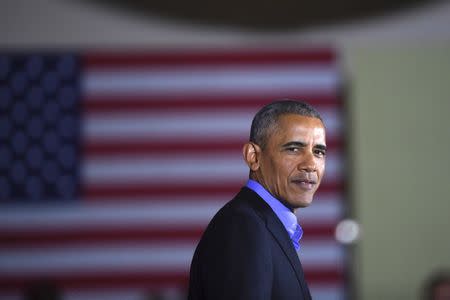 Former president Barack Obama speaks during a rally for New Jersey Democratic Gubernatorial candidate Jim Murphy in Newark, New Jersey, U.S. October 19, 2017. REUTERS/Mark Makela