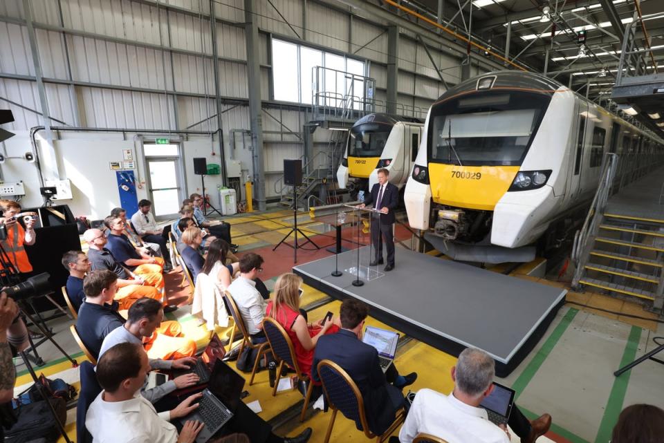 Grant Shapps was speaking at a train depot in north London (PA) (PA Wire)