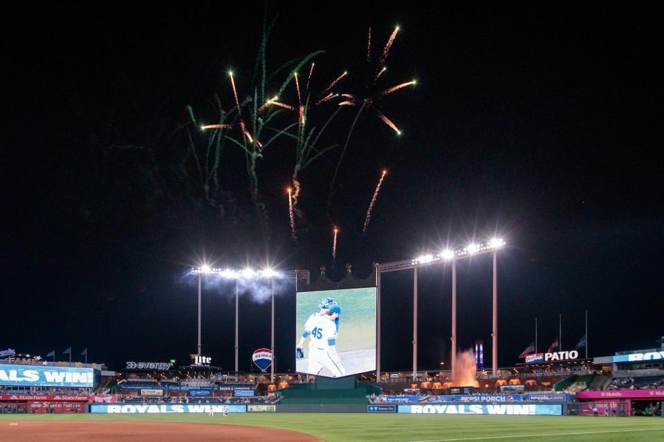 Fireworks after the Kansas City Royals won against the Chicago White Sox at Kauffman Stadium.
