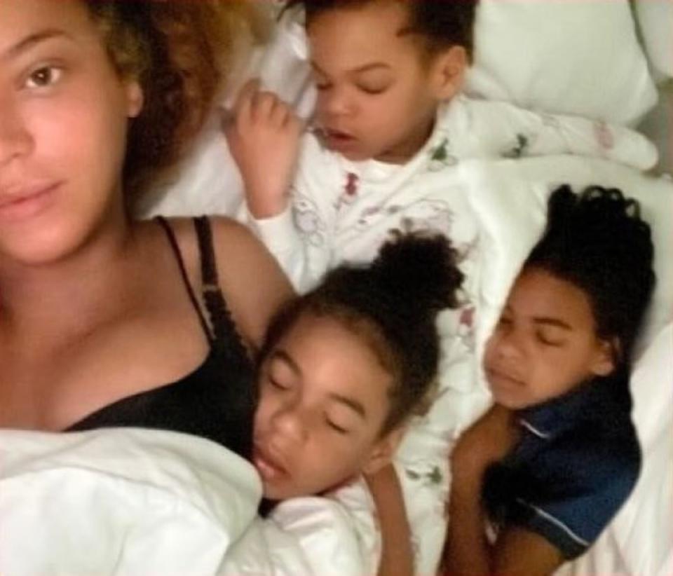 Beyoncé with her children, Rumi, Sir, and Blue (beyonce.com)